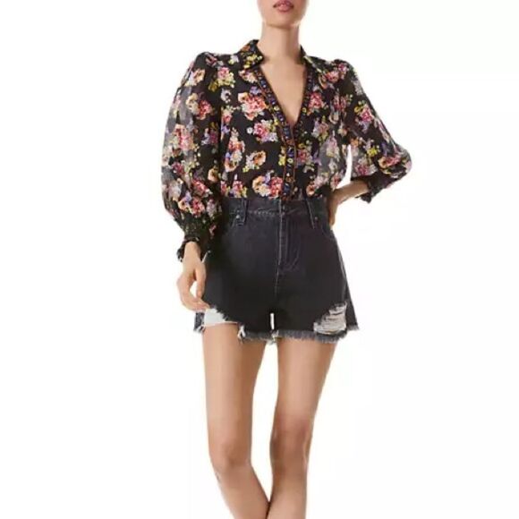 NWT Alice and Olivia Cosima Floral Button Up Blouse Size Large - Picture 2 of 13